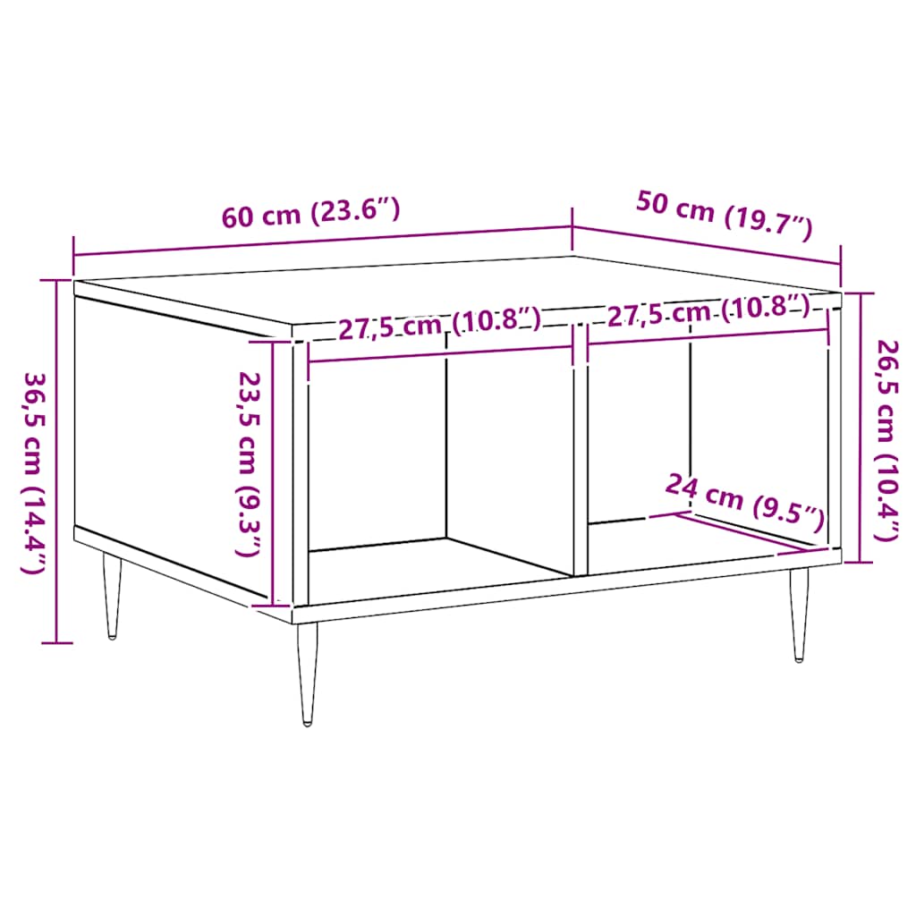Coffee Table Artisan Oak 60x50x36,5 cm Engineered Wood