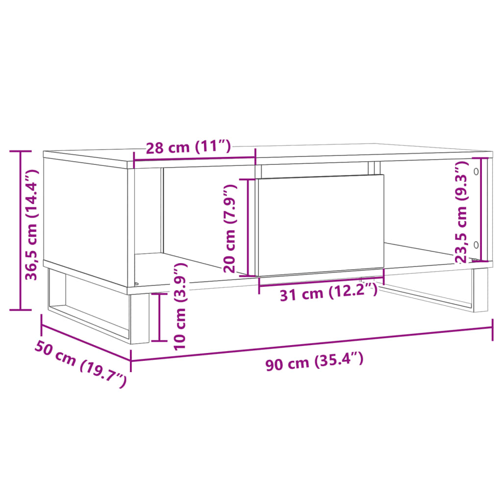 Coffee Table Old Wood 90x50x36,5 cm Engineered Wood