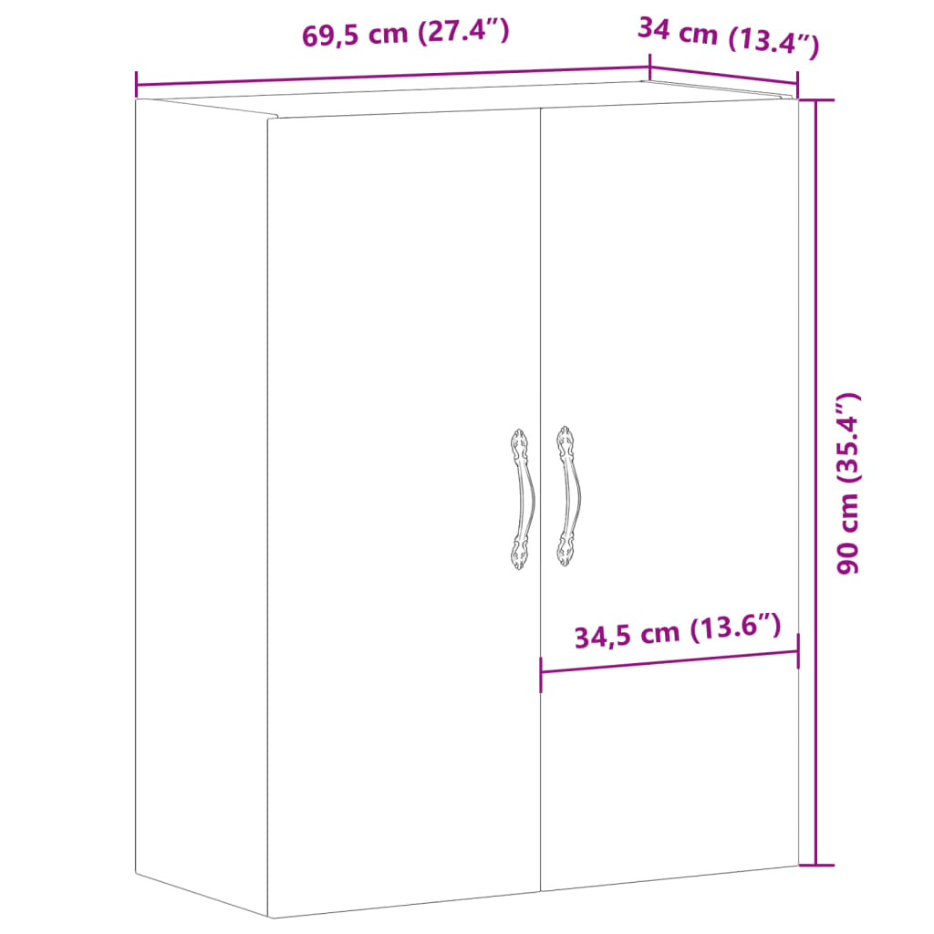 Wall Mounted Cabinet Old Wood 69,5x34x90 cm Engineered Wood