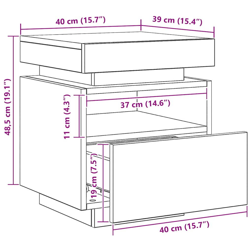 Bedside Cabinet with LED Lights Artisan Oak 40x39x48.5 cm