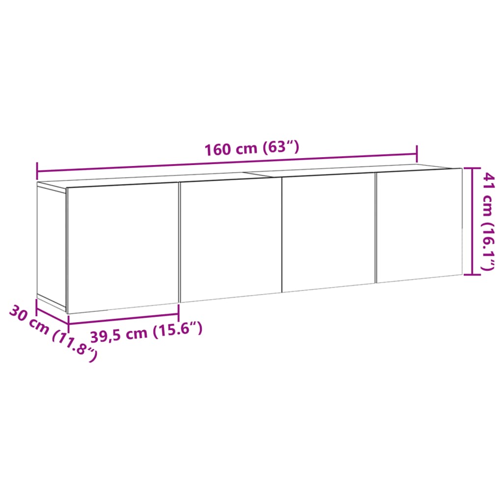 2 Piece Wall-mounted TV Cabinet Set Old Wood 80x30x41 cm