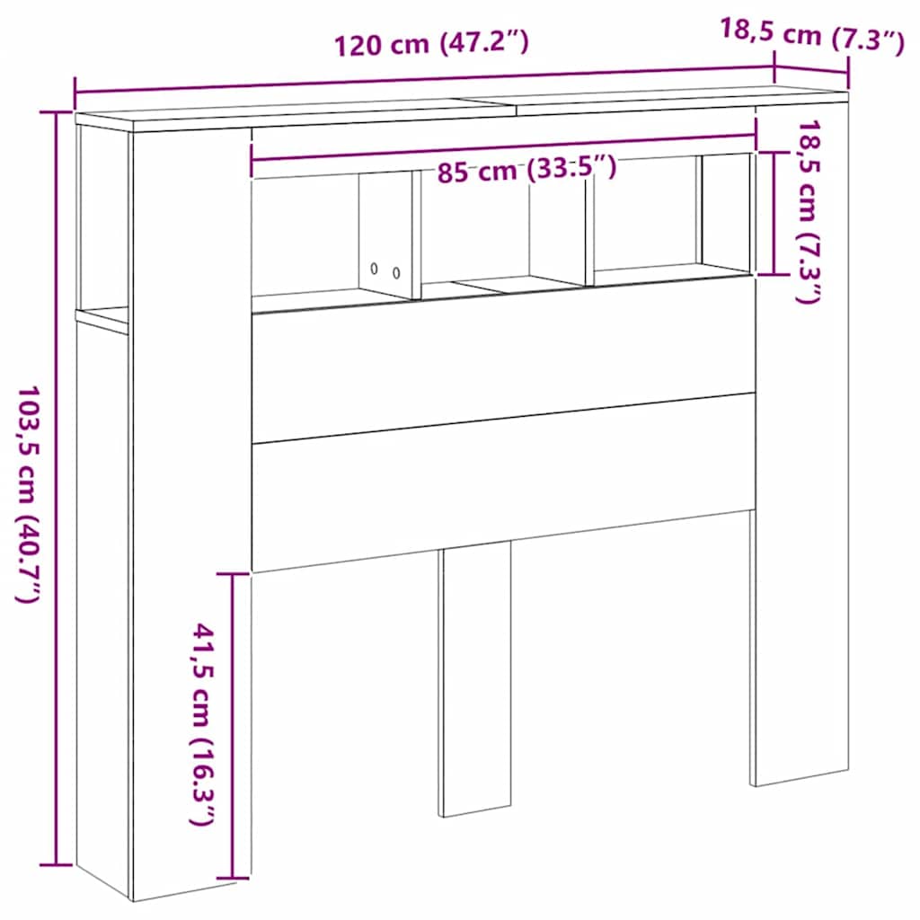 LED Headboard Artisan Oak 120x18.5x103.5 cm Engineered Wood