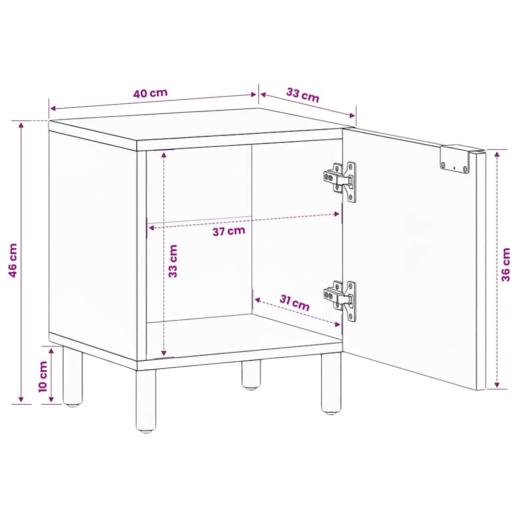 Bedside Cabinet 2 pcs Black 40x33x46 cm Solid Wood Mango