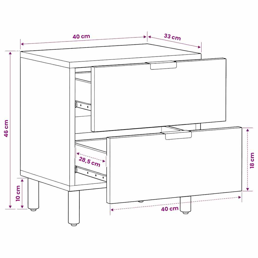 Bedside Cabinet Black 40x33x46 cm Solid Wood Mango