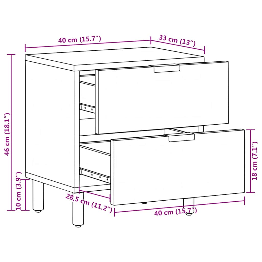 Bedside Cabinet Black 40x33x46 cm Solid Wood Mango