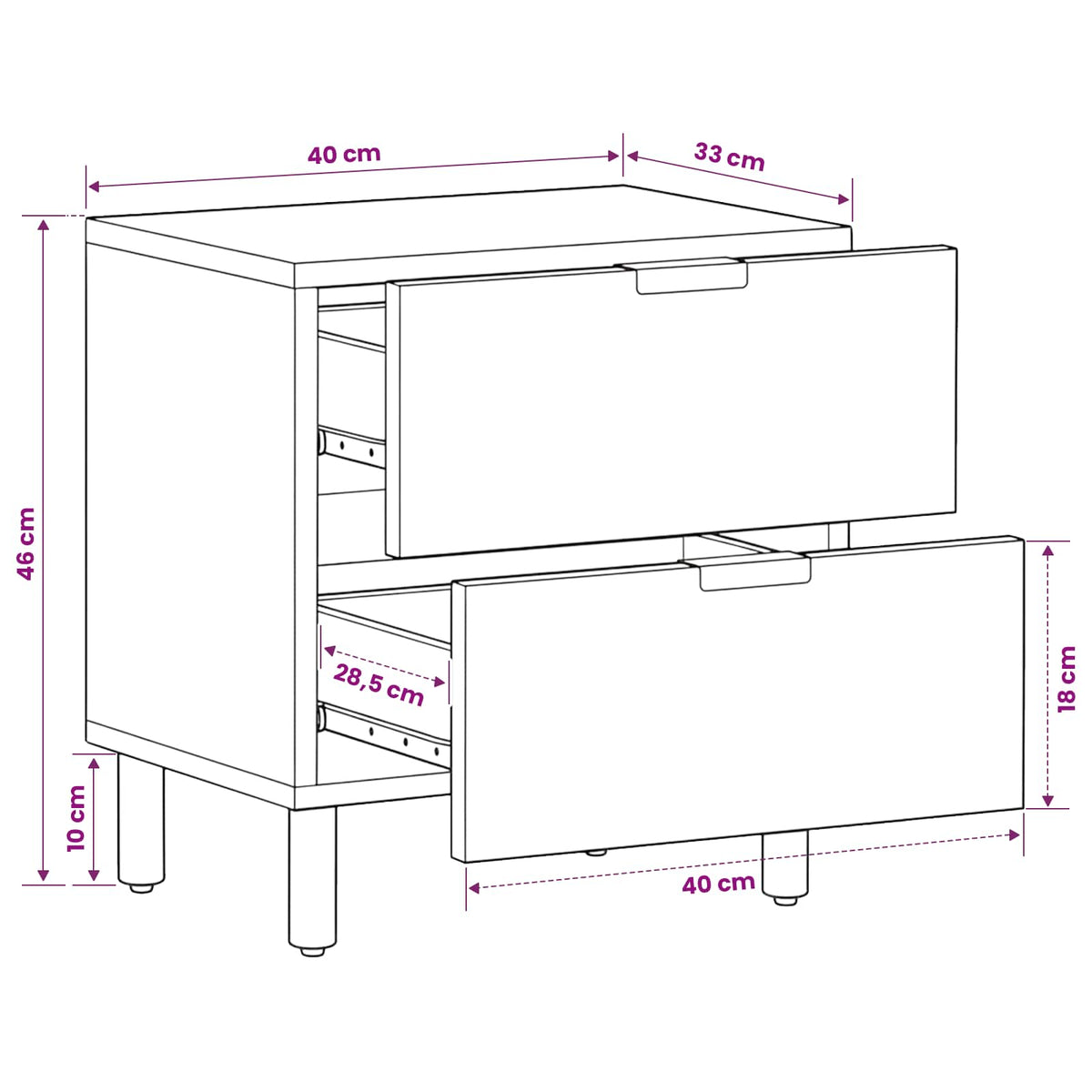 Bedside Cabinet Black 40x33x46 cm Solid Wood Mango