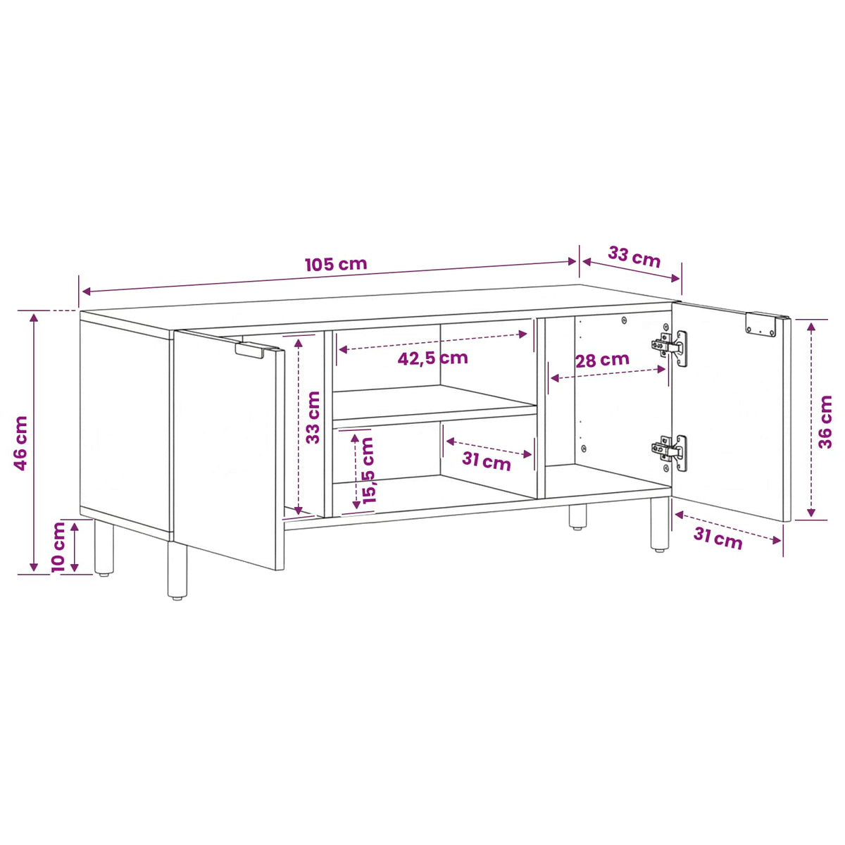 TV Cabinet Black 105x33x46 cm Engineered Wood