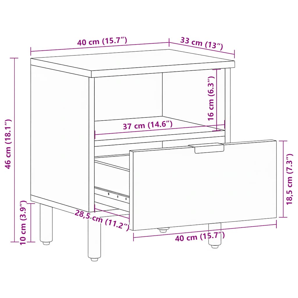 Bedside Cabinet Black 40x33x46 cm Engineered Wood