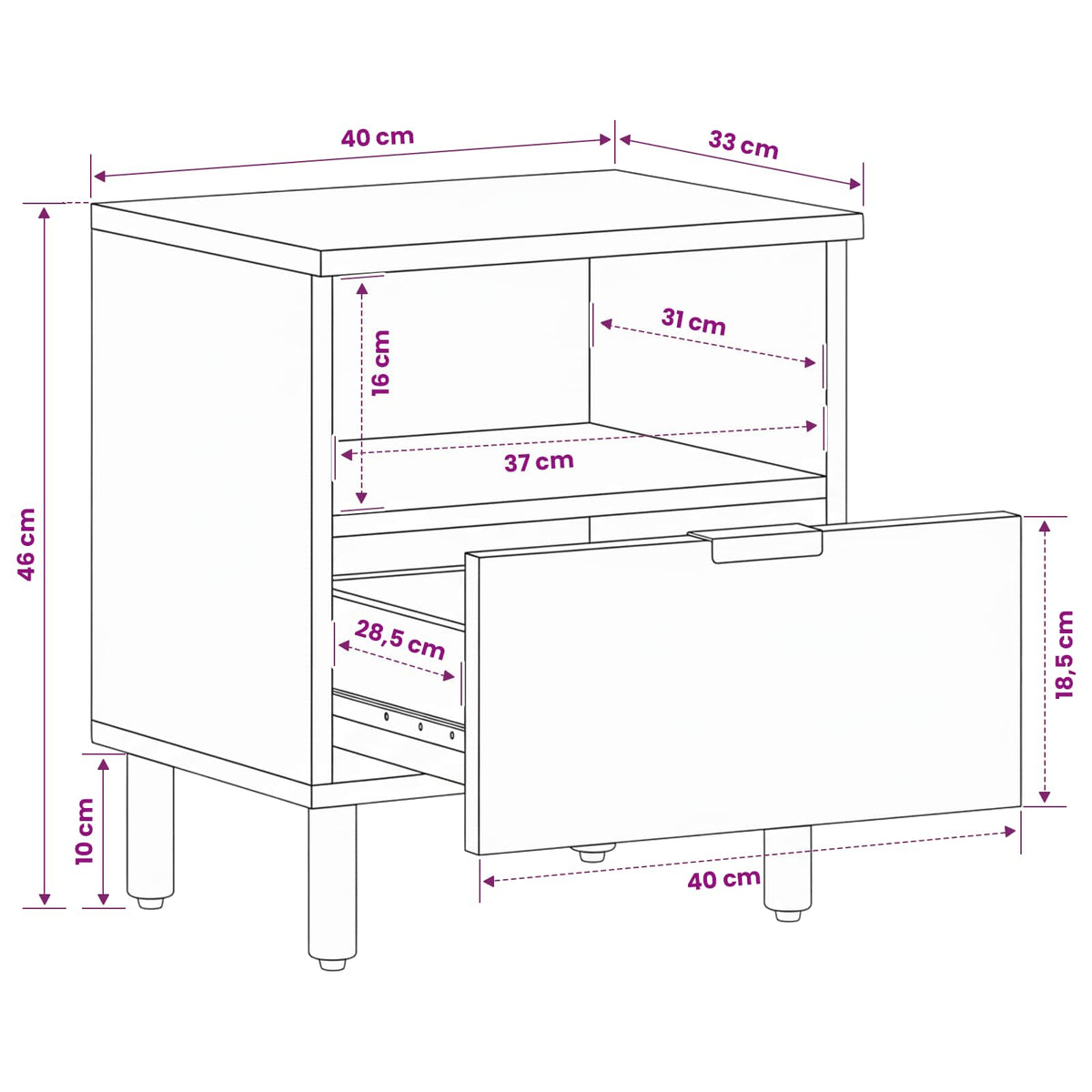 Bedside Cabinet Black 40x33x46 cm Engineered Wood