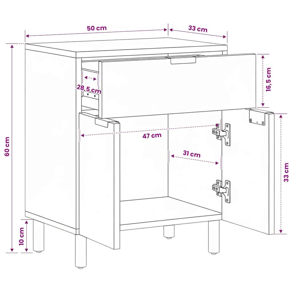 Bedside Cabinet Black 50x33x60 cm Engineered Wood