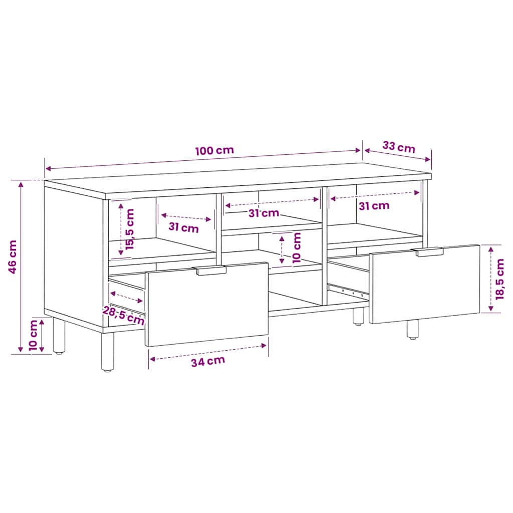 TV Cabinet Black 100x33x46 cm Engineered Wood