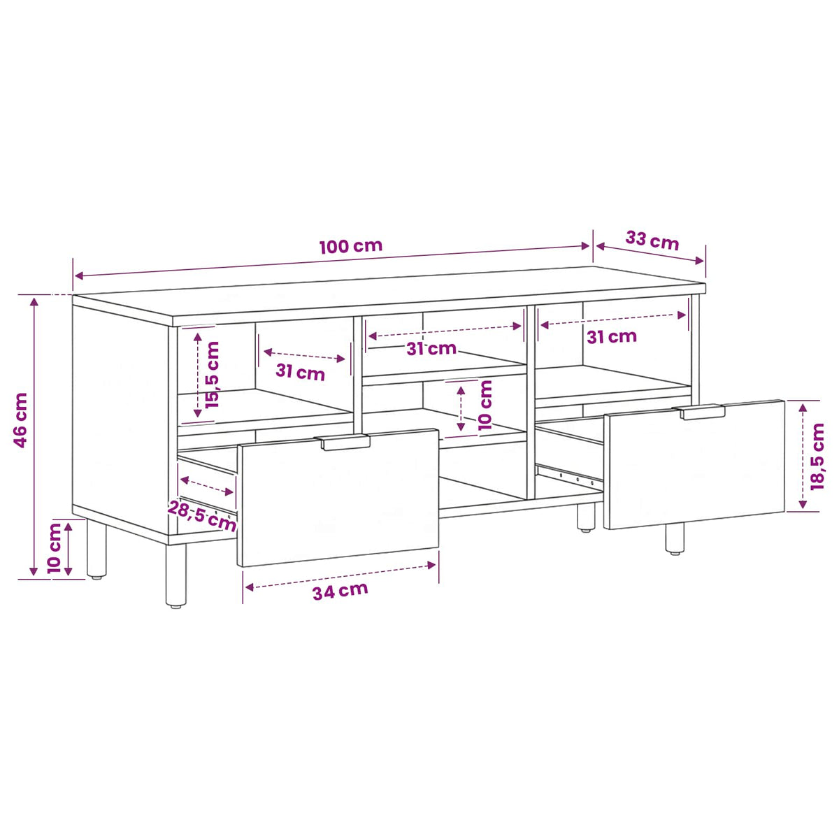 TV Cabinet Black 100x33x46 cm Engineered Wood