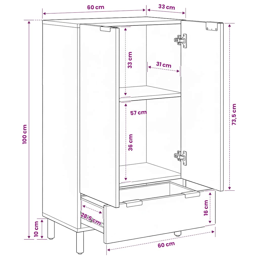 Highboard Black 60x33x100 cm Engineered Wood