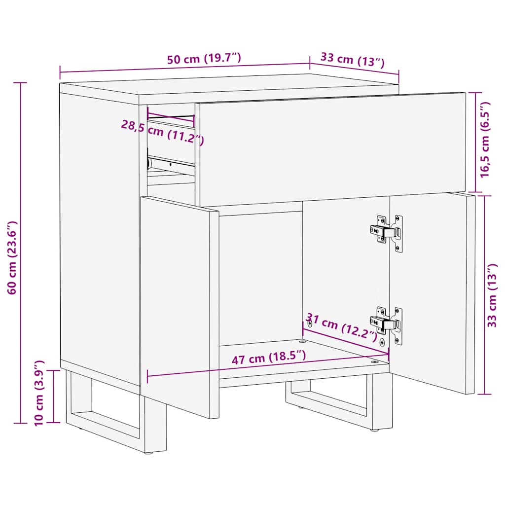 Bedside Cabinet Black 50x33x60 cm Solid Wood Mango