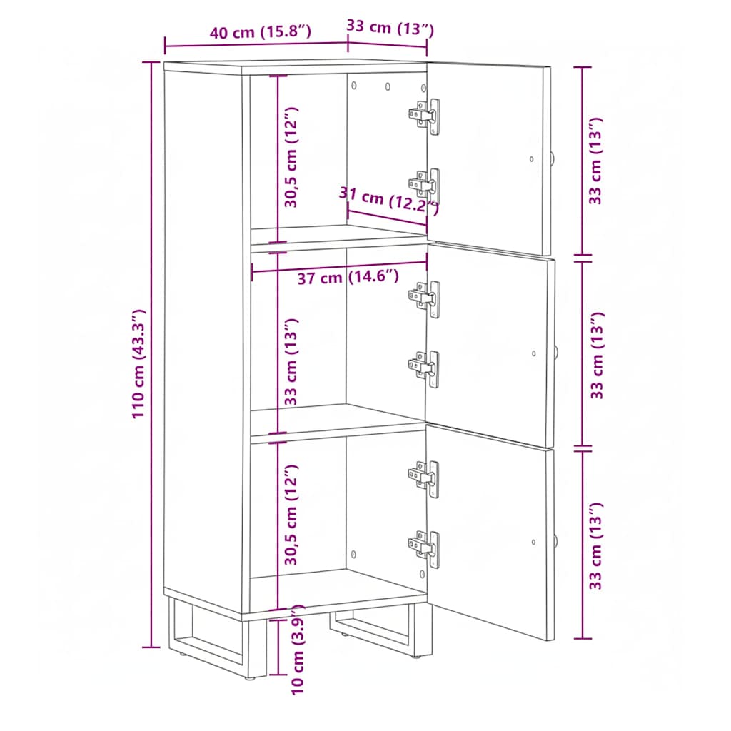Highboard Black 40x33x110 cm Solid Wood Mango