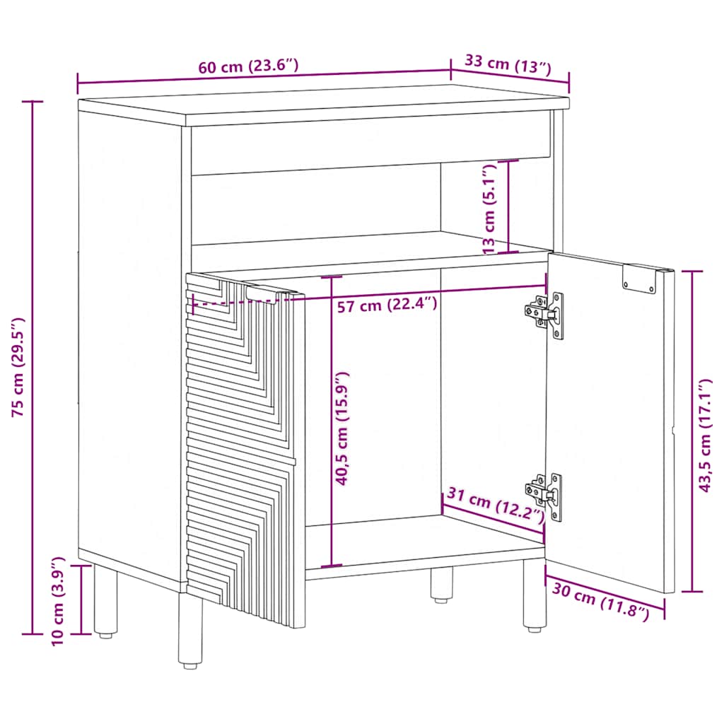 Sideboard Brown 60x33x75 cm Solid Wood Mango