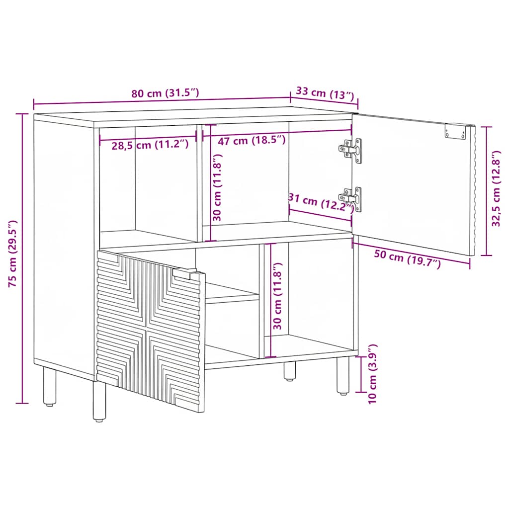 Sideboard Brown 80x33x75 cm Solid Wood Mango