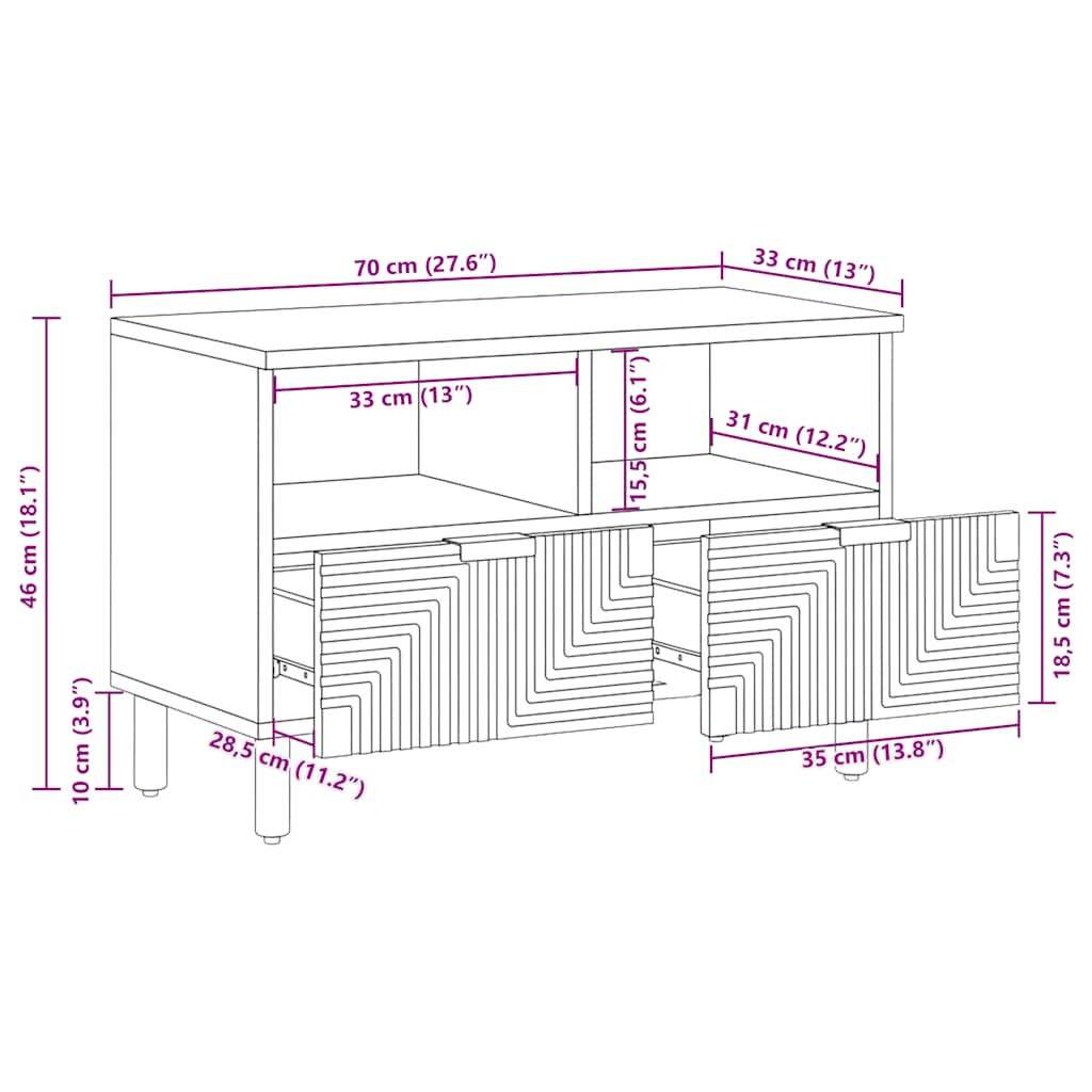 TV Cabinet 70x33x46 cm Solid Wood Acacia