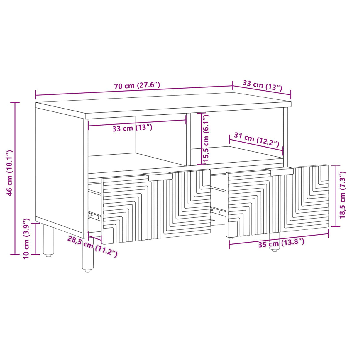 TV Cabinet 70x33x46 cm Solid Wood Acacia
