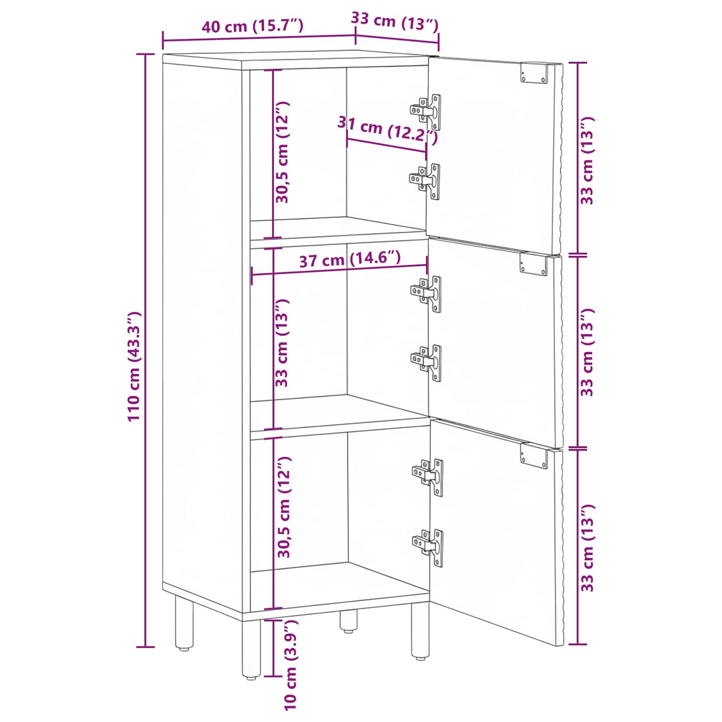 Highboard with Shelf Brown 40 x 33 x 110 cm Solid Mango Wood