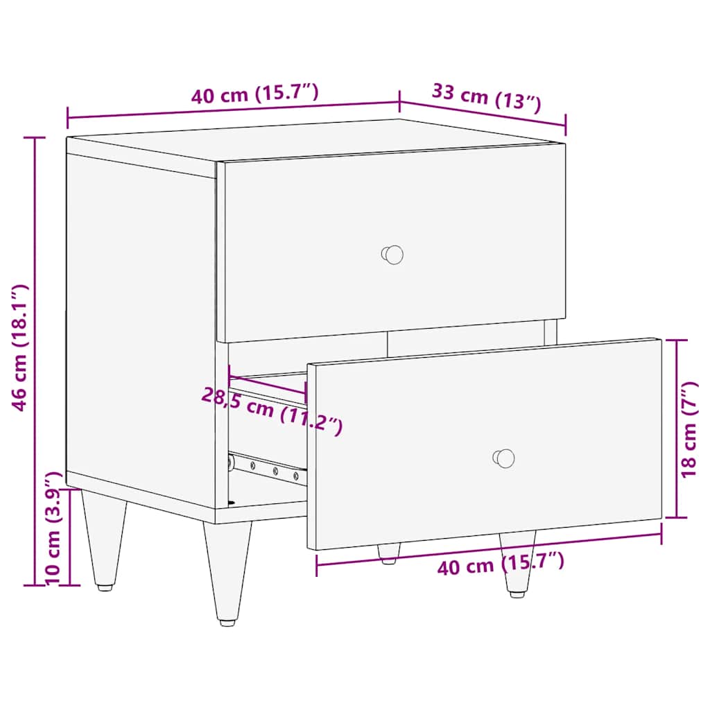Bedside Cabinet Light Grey 40x33x46 cm Solid Wood Mango