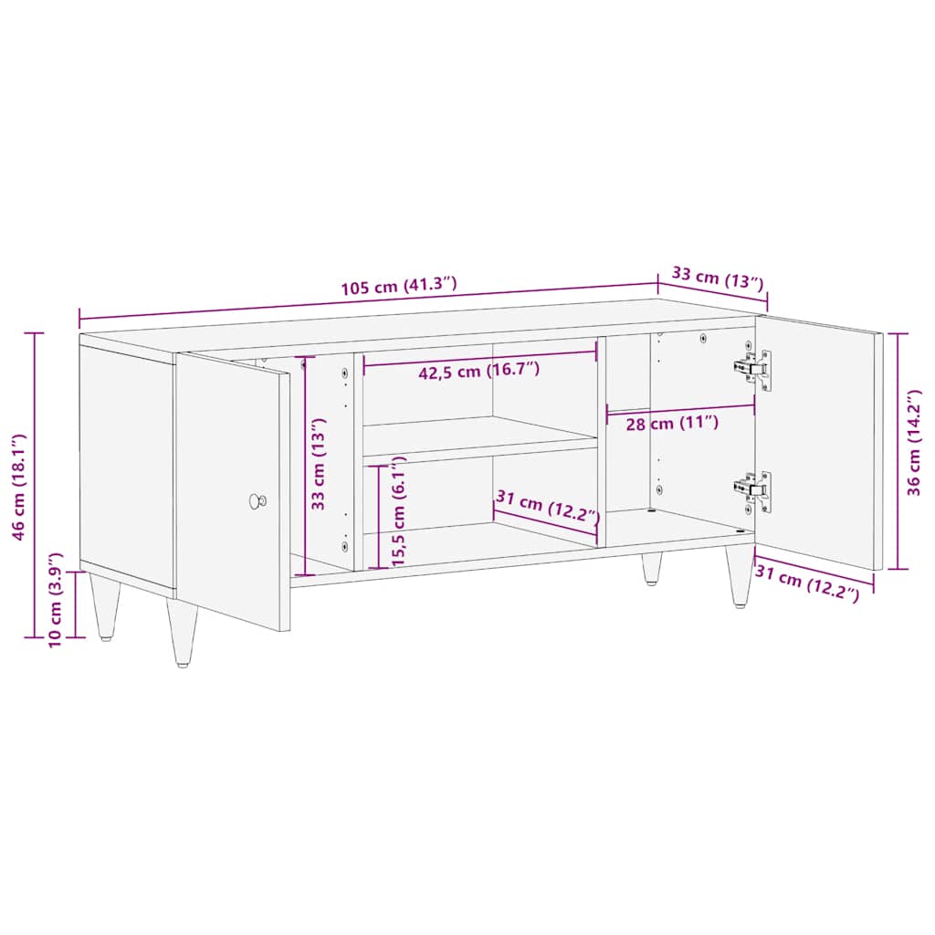 TV Cabinet Light Grey 105x33,5x46 cm Solid Wood Mango
