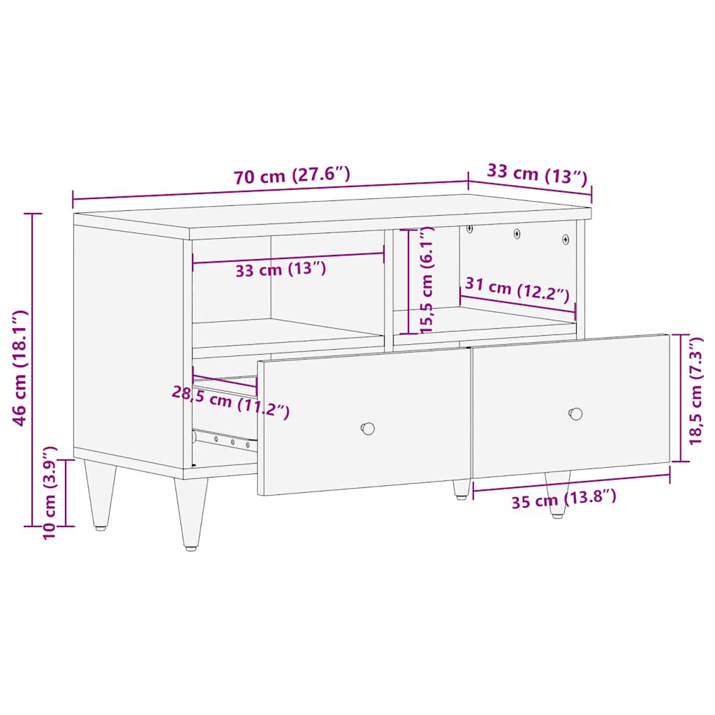 TV Cabinet Light Grey 70x33,5x46 cm Solid Wood Mango