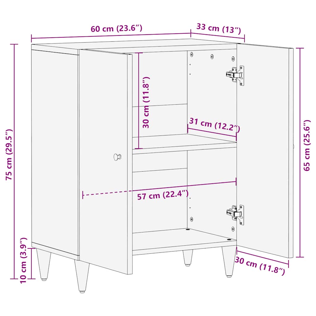 Sideboard Light Grey 60x33,5x75 cm Solid Wood Mango
