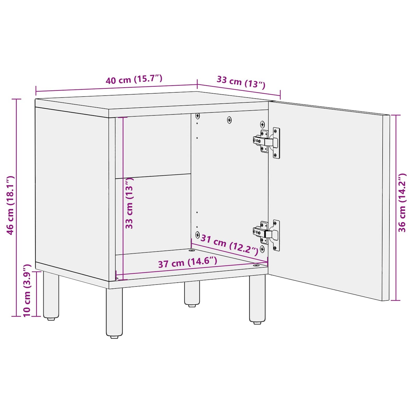 Bedside Cabinet White 40 x 33 x 46 cm Solid Mango Wood
