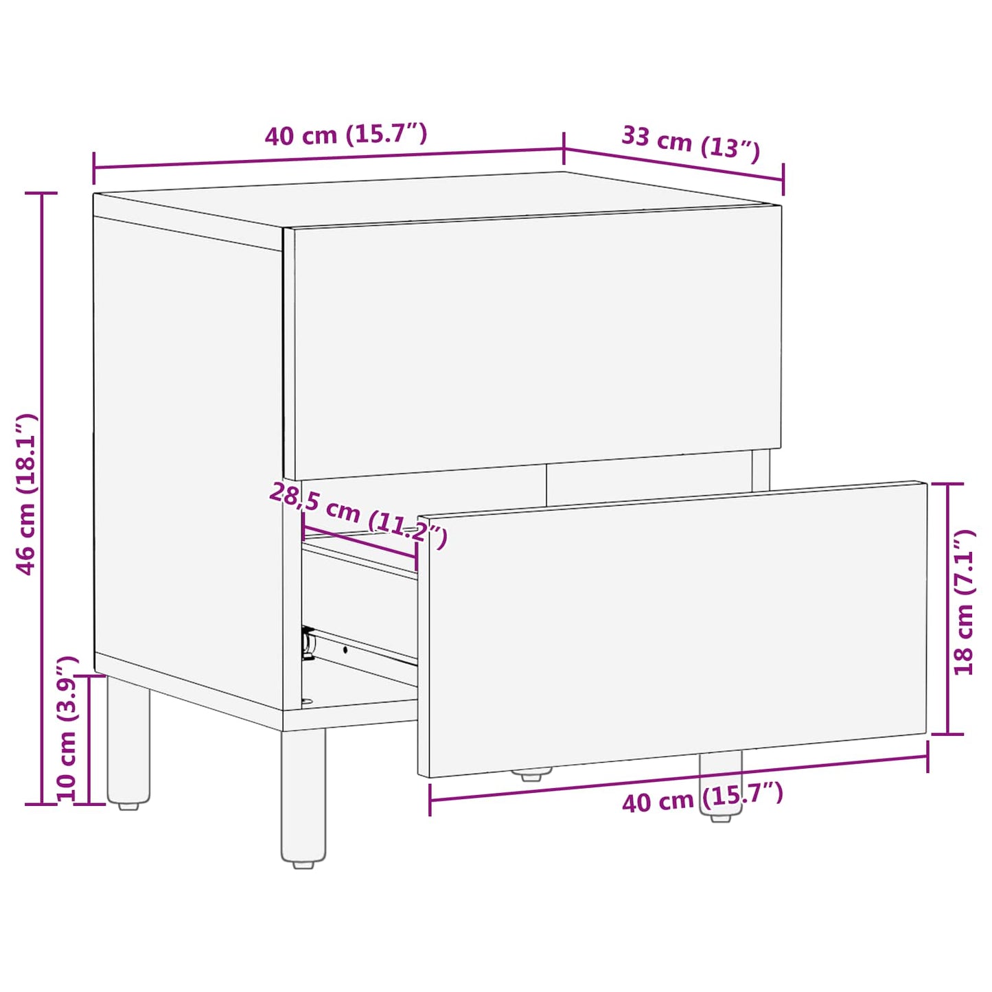 Bedside Cabinet White 40 x 33 x 46 cm Solid Mango Wood