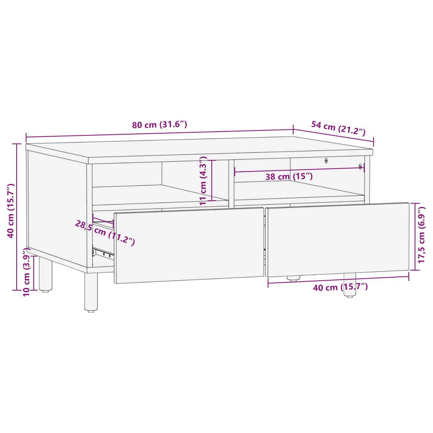 Coffee Table with Drawer White 80 x 54 x 40 cm Solid Mango Wood