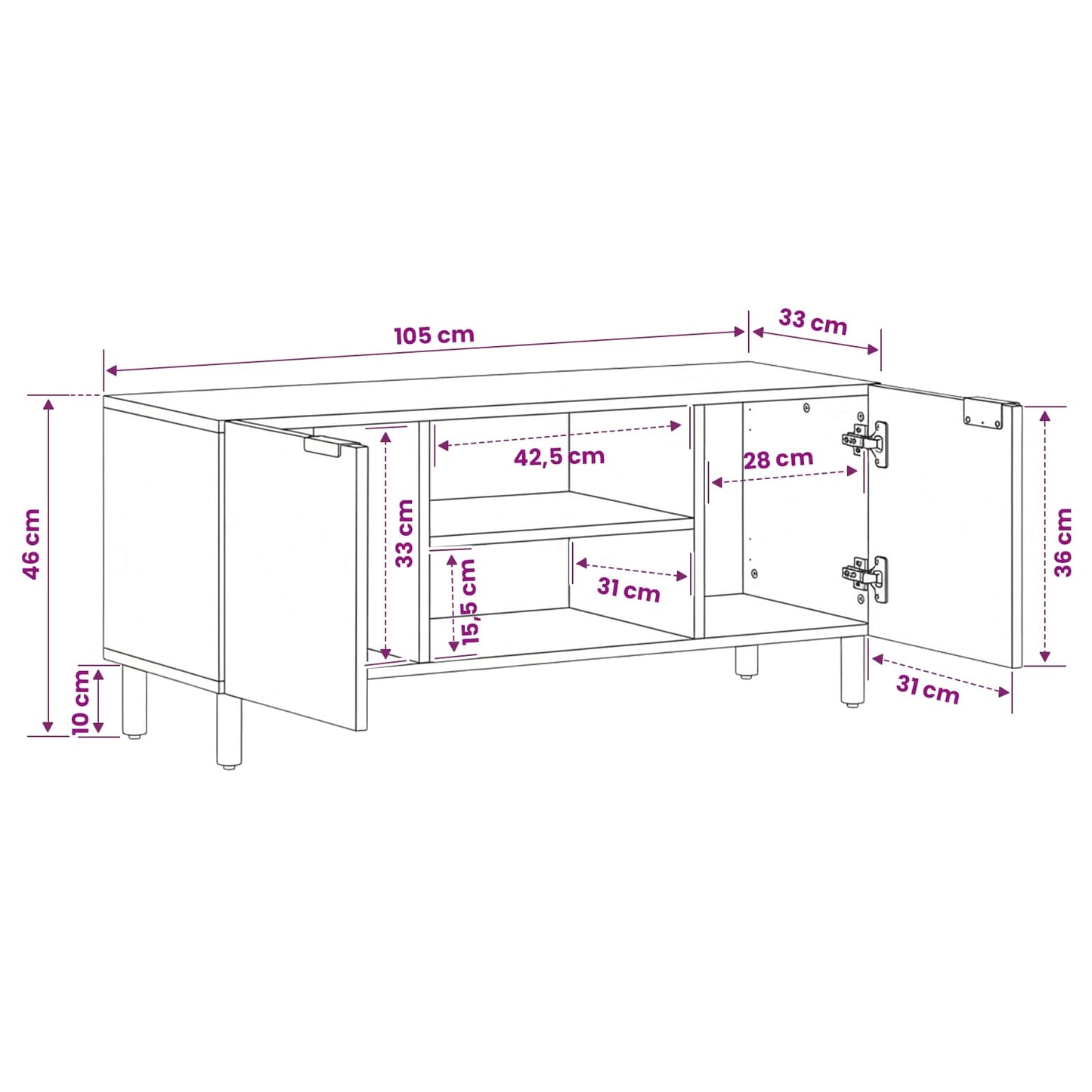 TV Cabinet with Shelf Acacia Brown Finish 105 x 33 x 46 cm