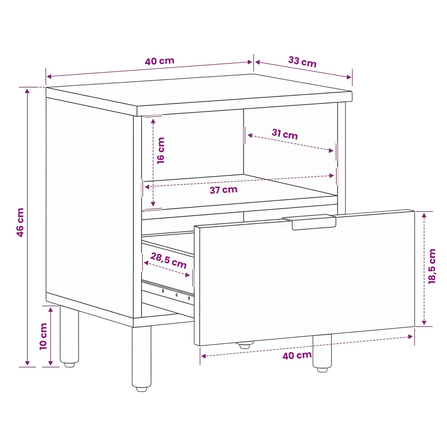 Bedside Cabinet Brown 40 x 33 x 46 cm Solid Mango Wood