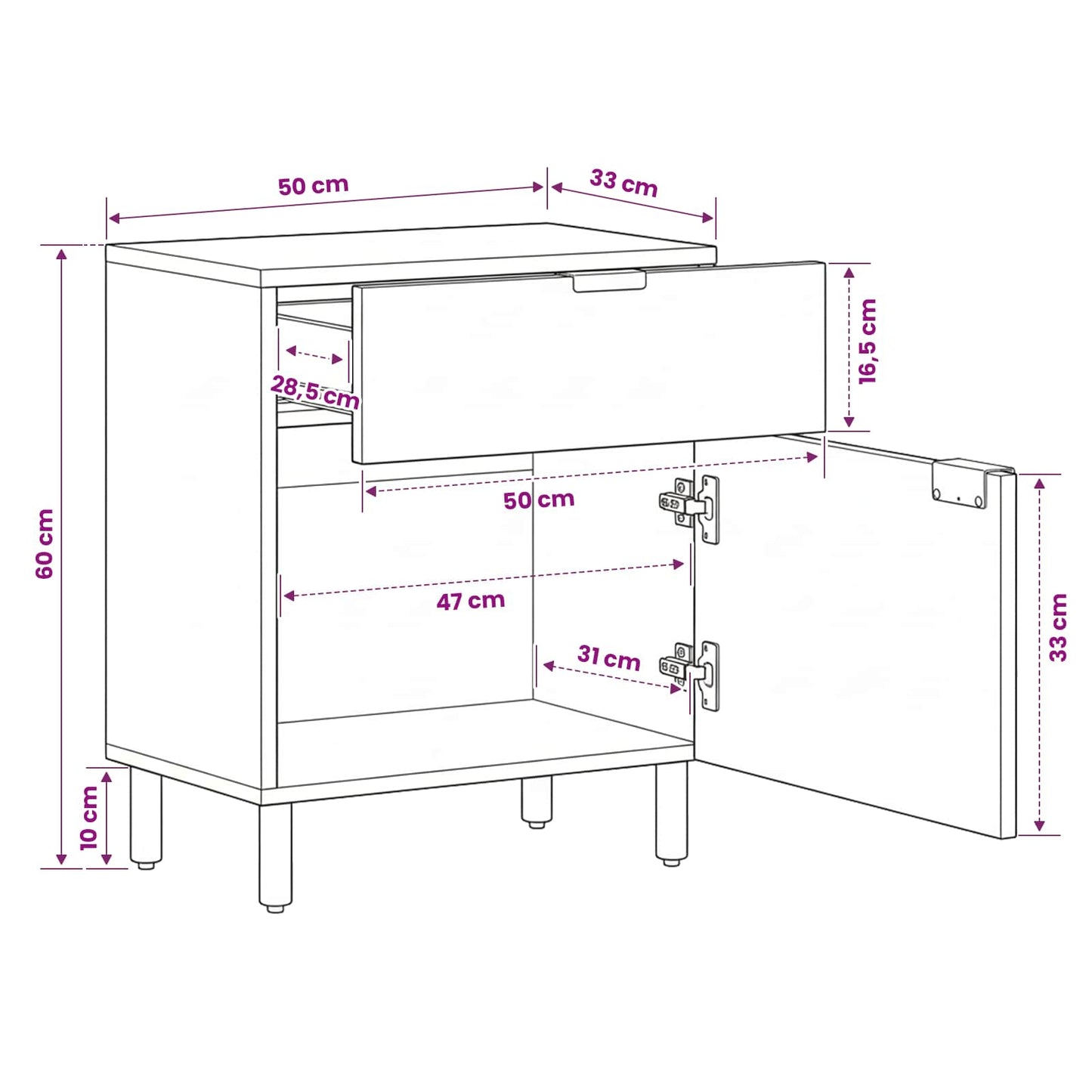 Bedside Cabinet Brown 50 x 33 x 60 cm Solid Mango Wood