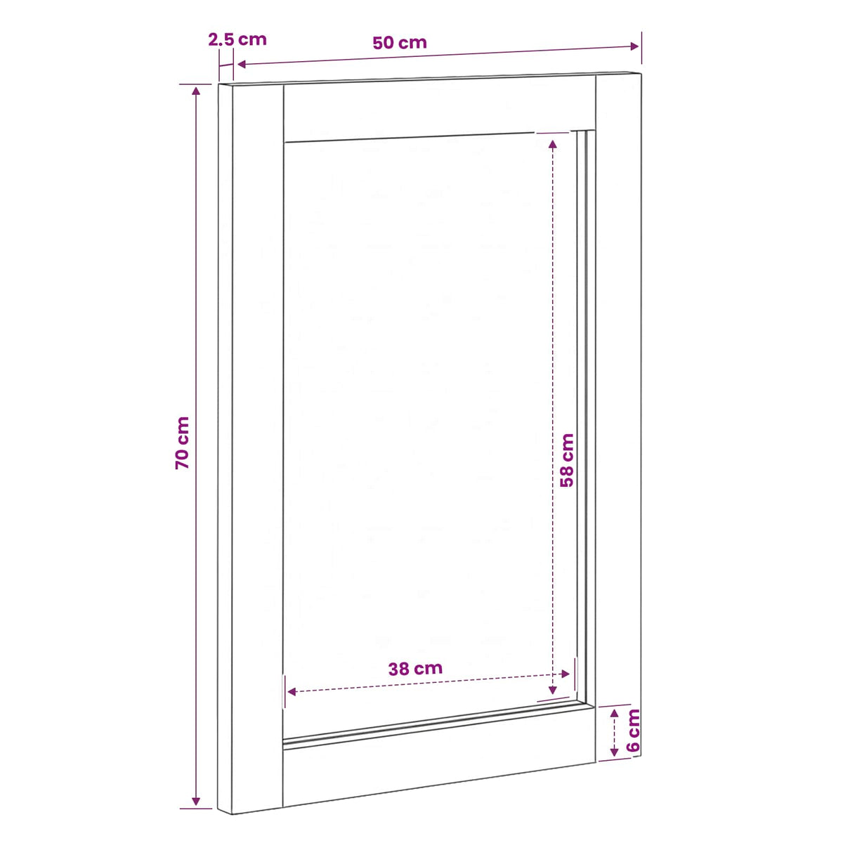 Bathroom Mirror Acacia Brown Finish 50 x 70 x 2.5 cm