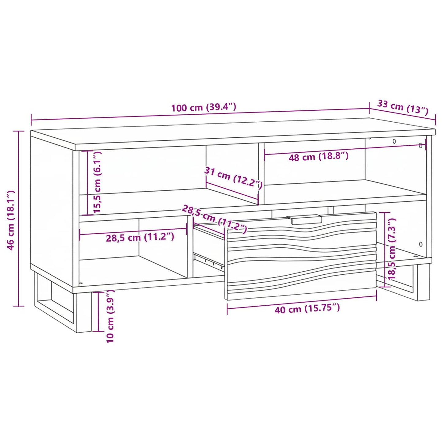 TV Units with Drawer Brown 105 x 33 x 46 cm Engineered wood