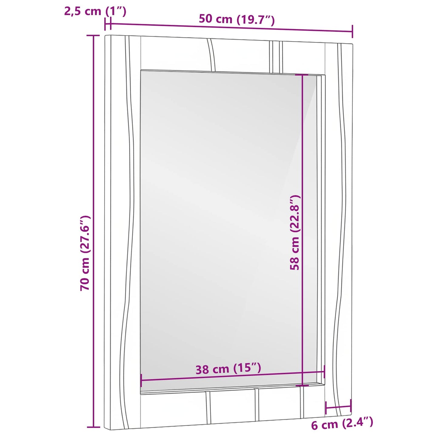 Bathroom Mirror Rectangular Natural 50 x 2.5 x 70 cm