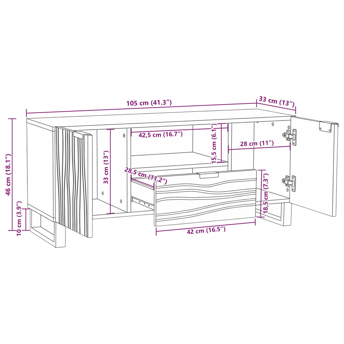 TV Units with Drawer White 105 x 33 x 46 cm Engineered wood