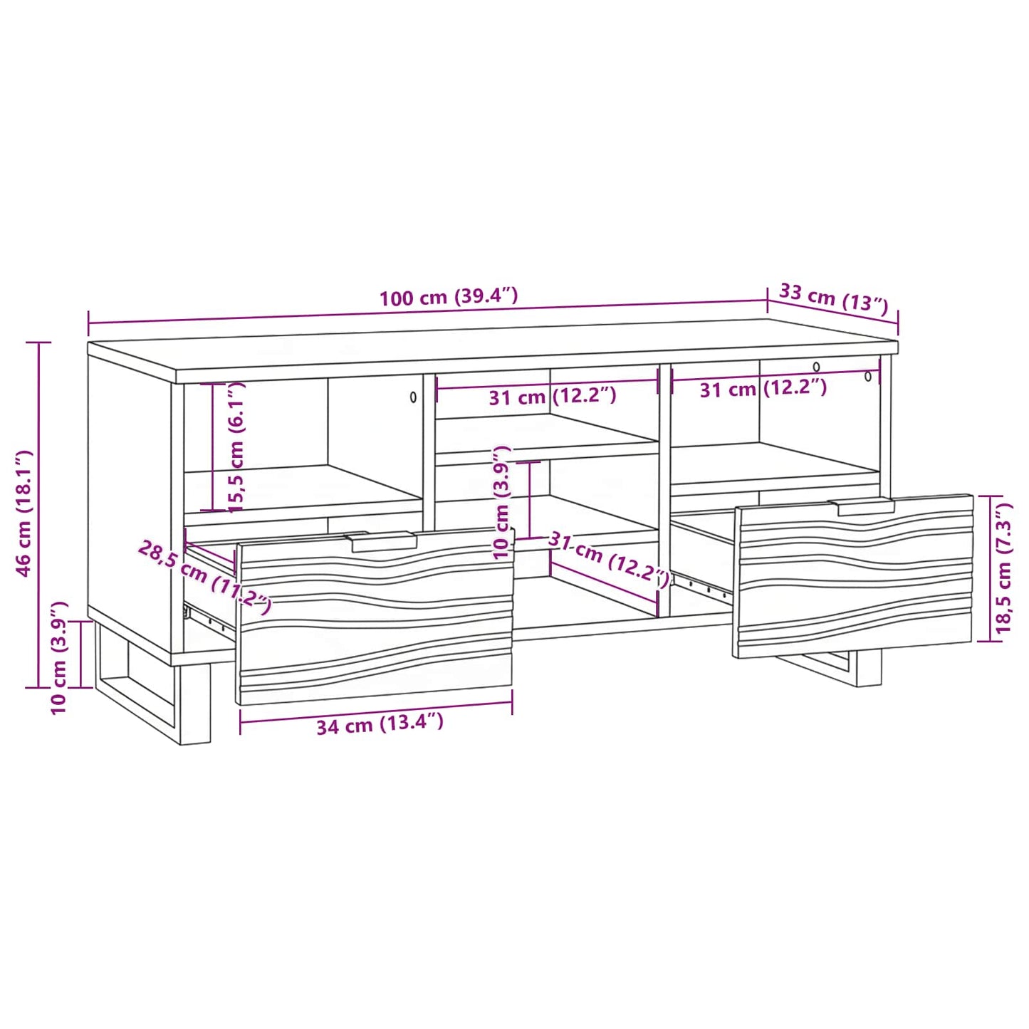 TV Units with Drawer White 100 x 33 x 46 cm Engineered wood