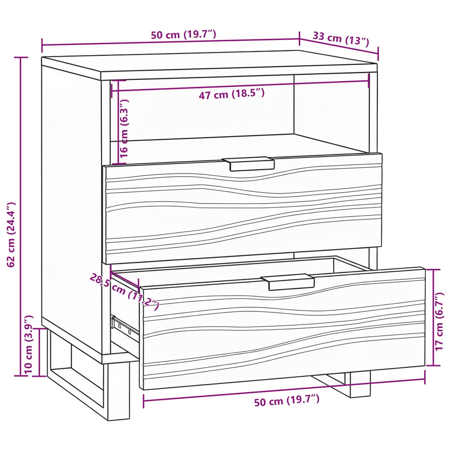 Bedside Cabinet Walnut 50 x 33 x 62 cm Engineered Wood