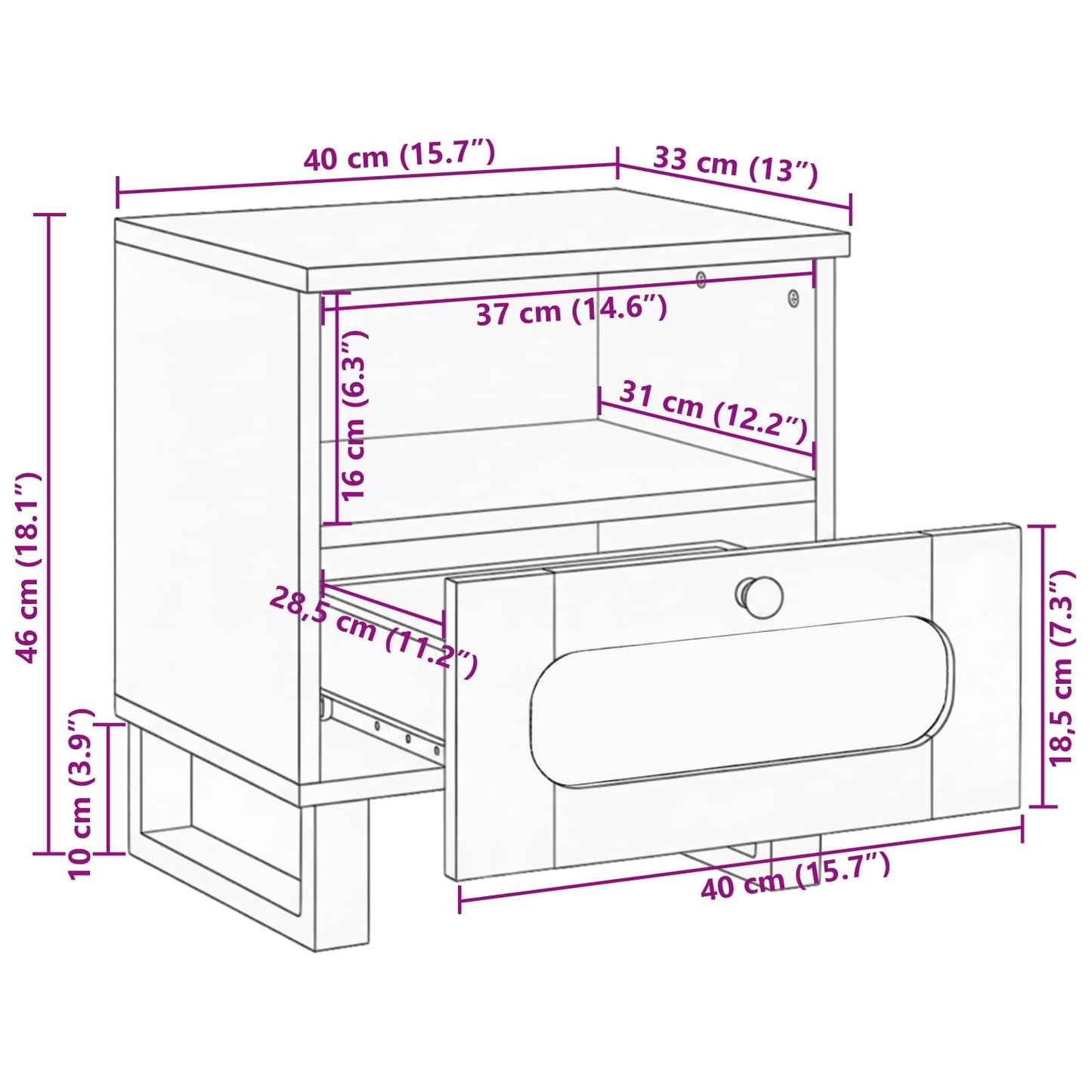 Bedside Cabinet Natural 40 x 33 x 46 cm Solid Mango Wood