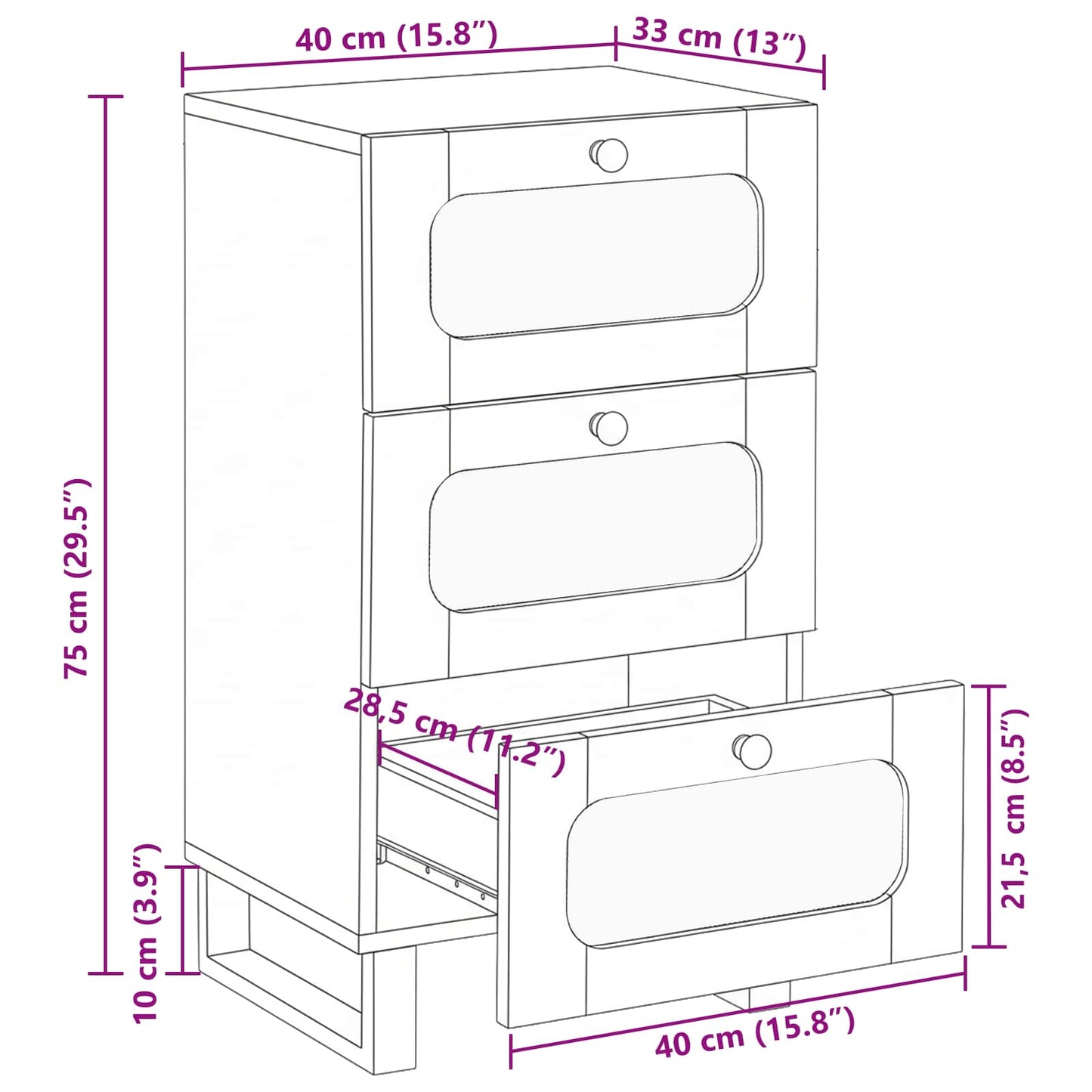 Sideboard with Drawer Brown 40 x 33 x 75 cm Solid Mango Wood