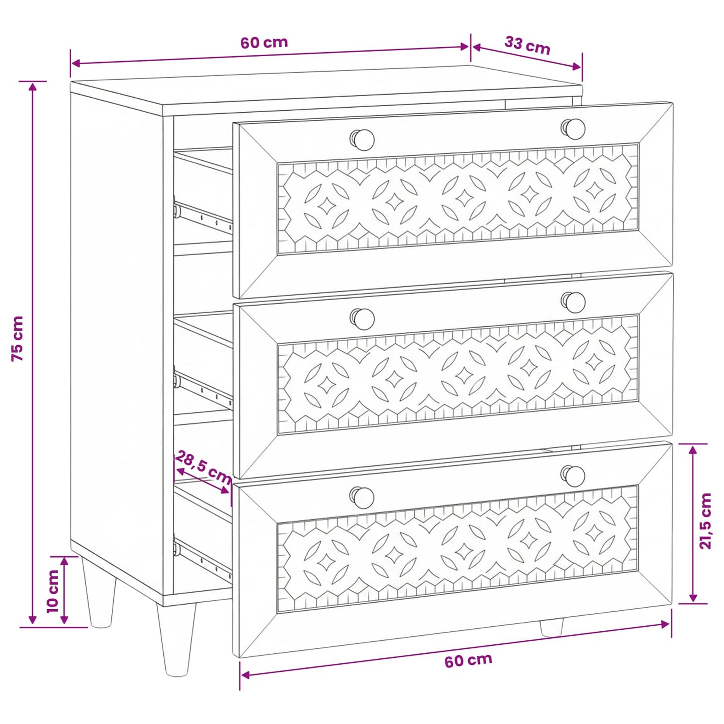 Sideboard White 60 x 33 x 75 cm Solid mango wood