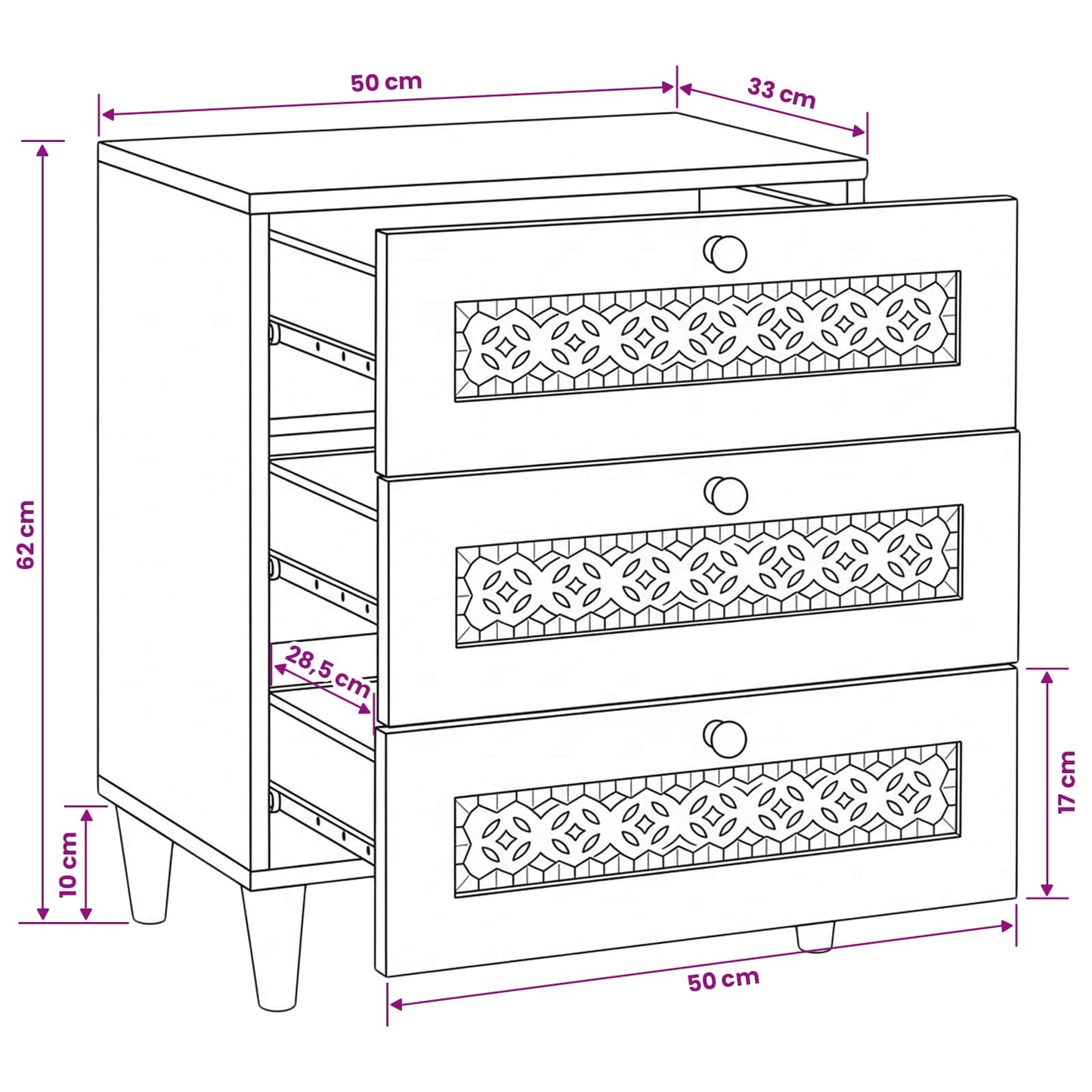 Bedside Cabinet White 50 x 33 x 62 cm Engineered Wood