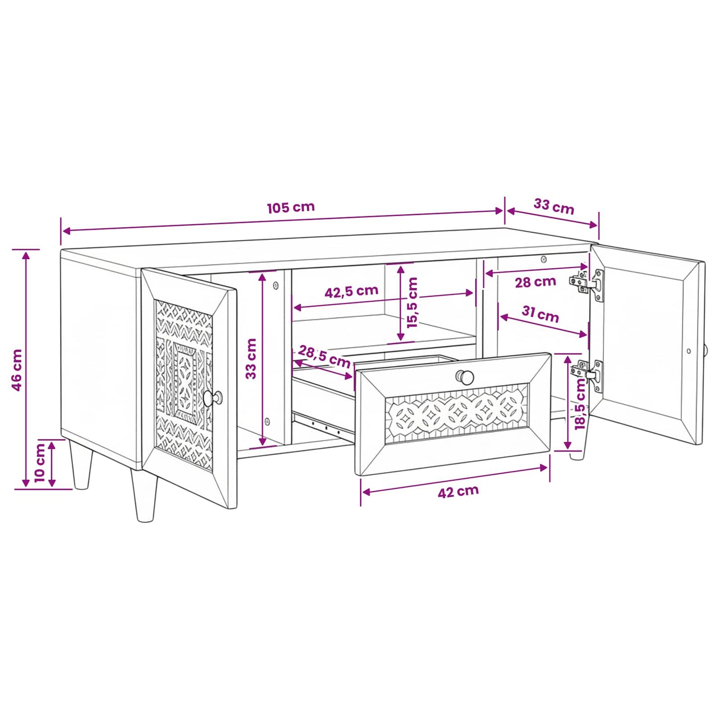 TV Units with Drawer White 105 x 33 x 46 cm Engineered wood