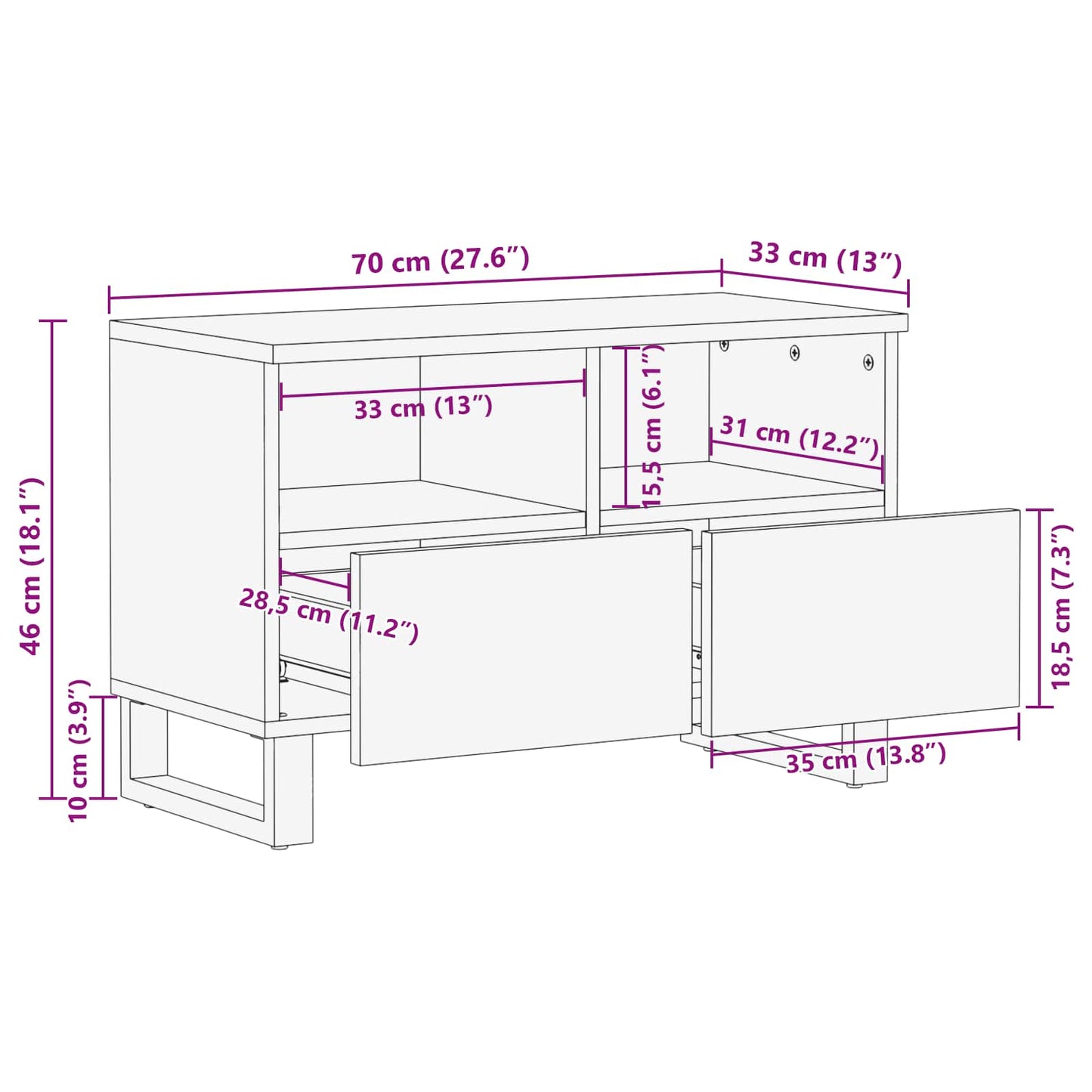 TV Cabinet with Storage Brown 70 x 33 x 46 cm Solid Mango Wood