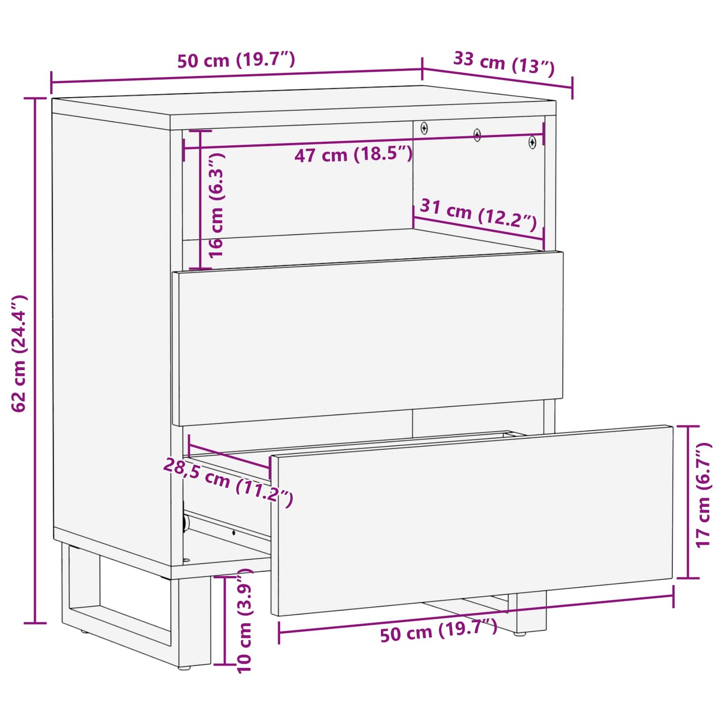 Bed cabinet with Drawer Brown 50 x 33 x 62 cm Solid Mango Wood