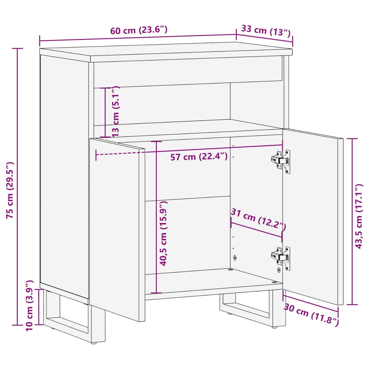 Side Cabinet with Door Brown 60 x 33 x 75 cm Solid Mango Wood