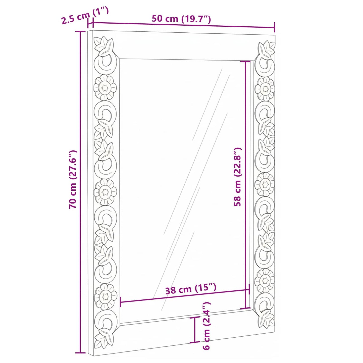 Wall Mirror White 70 x 50 cm Solid Mango Wood Rectangular