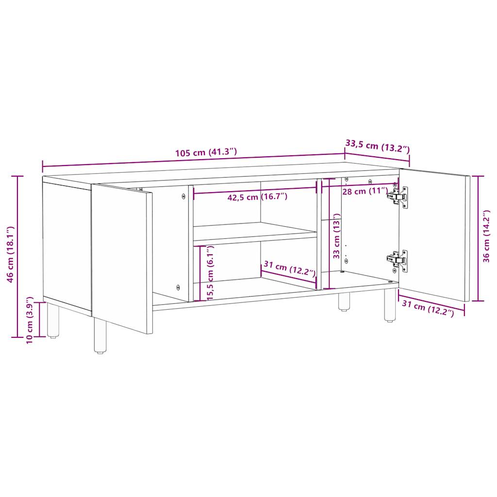 TV Cabinet Black 105x33,5x46 cm Solid Rough Wood Mango